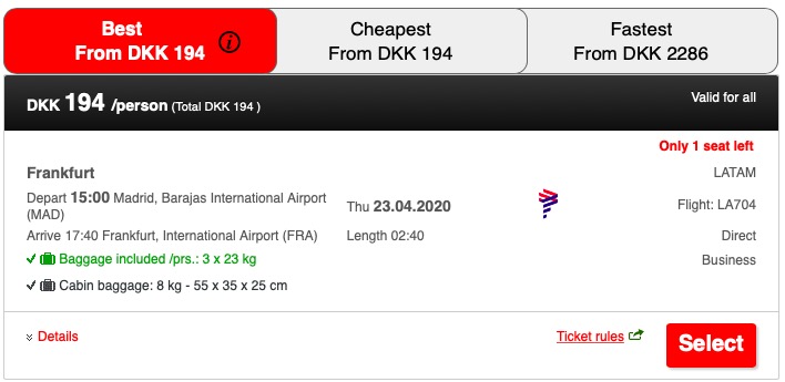 Madrid frankfurt 25 euro business class