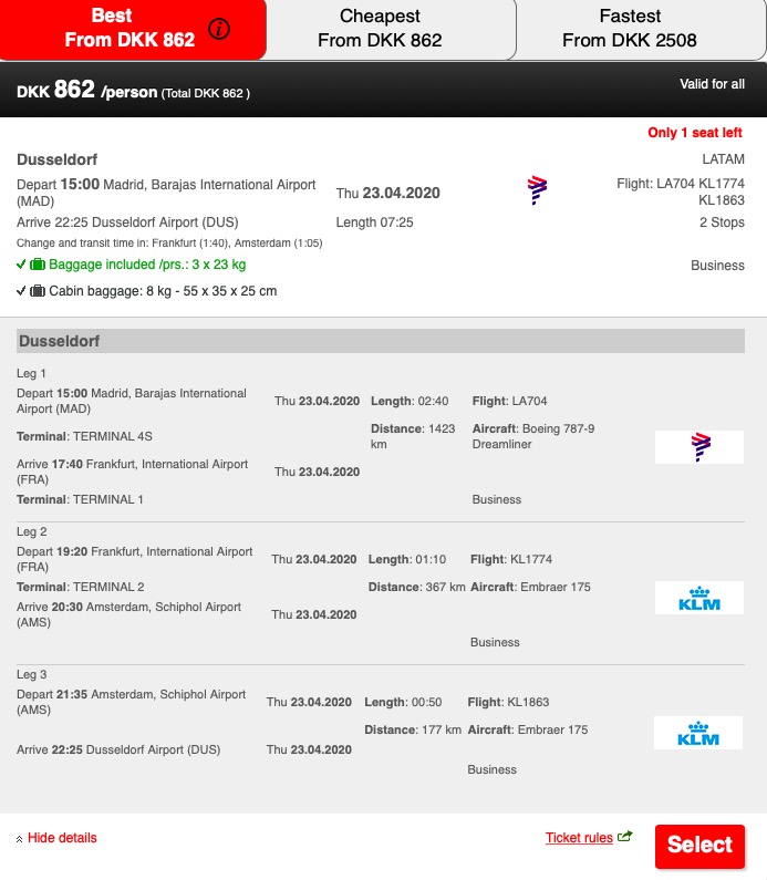 Madrid frankfurt 25 euro business class