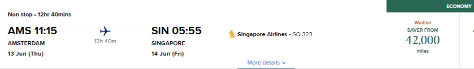 Amsterdam - Singapore - Economy Class -KrisFlyer - Singapore Airlines