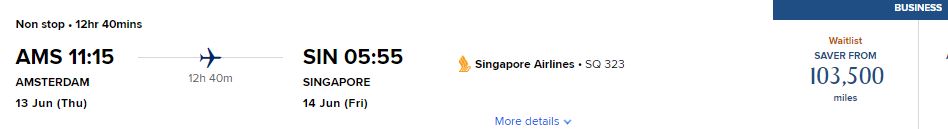 Amsterdam - Singapore in business class