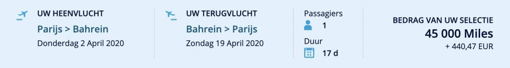 Flying Blue promo award februari 2020 Parijs - Bahrein