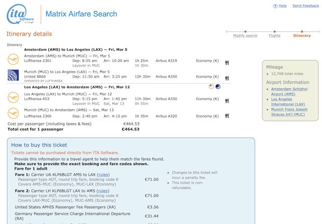 Ita Matrix vliegtickets booking app boeken