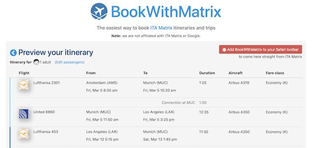 Ita Matrix vliegtickets booking app boeken