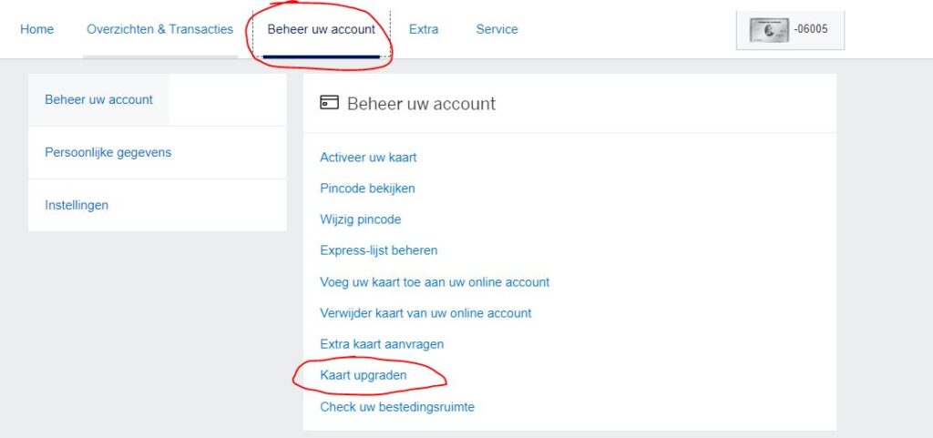 American Express kaart upgraden