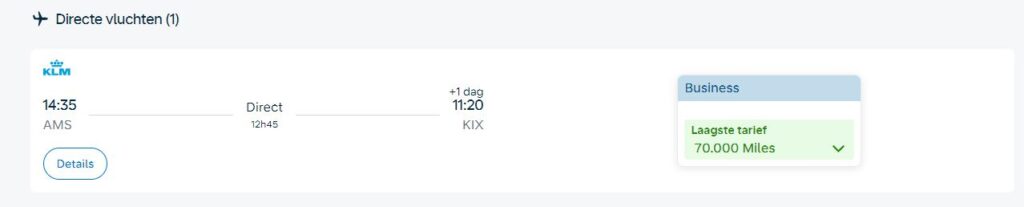 KLM - Business Class - Amsterdam - Osaka - 70000 Flying Blue miles