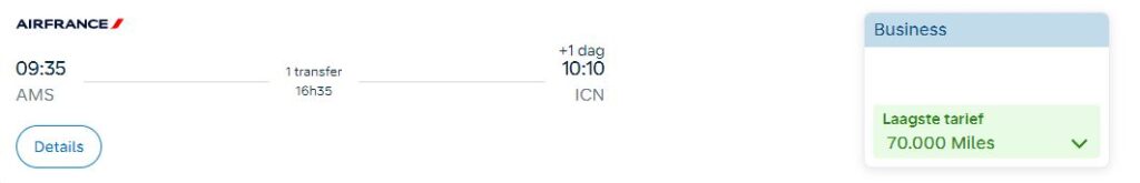 Air France Business Class - Amsterdam-Seoul - 70000 Flying Blue miles