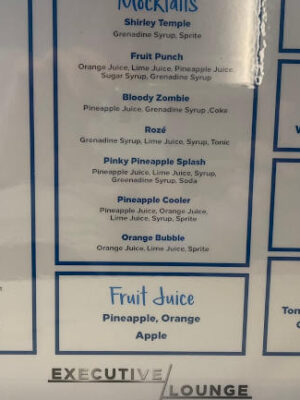 Hilton Hua Hin Cocktail Menu in Executive Lounge