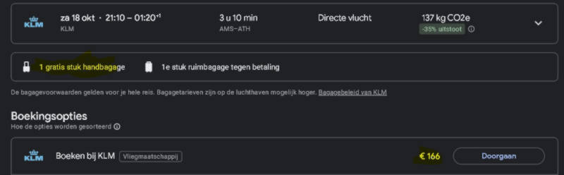 KLM basic tarief Google Flights