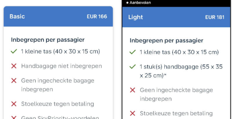 klm basic tarief google flights na doorklikken