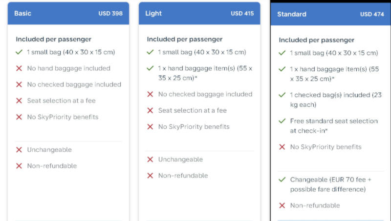 klm introduceert basic tarief