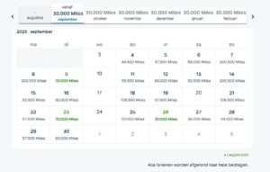 Reward tickets zoeken bij Flying Blue middels de calender functie